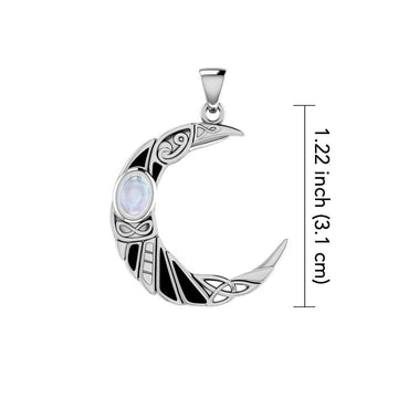 The Celtic Moon Raven 14K White Gold Pendant with Gemstone WPD5262 - Jewelry